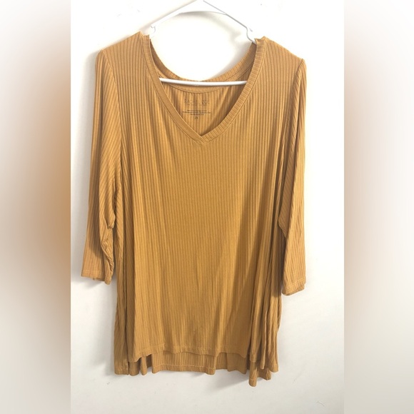 Rachel Zoe thermal V-neck 3/4 sleeve yellow tee blouse 2X - Picture 1 of 6